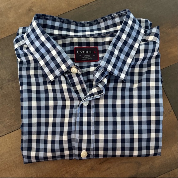 UNTUCKit Artezin Shirt Men Large Blue White Check Long Sleeve Button Up Casual - Picture 1 of 9